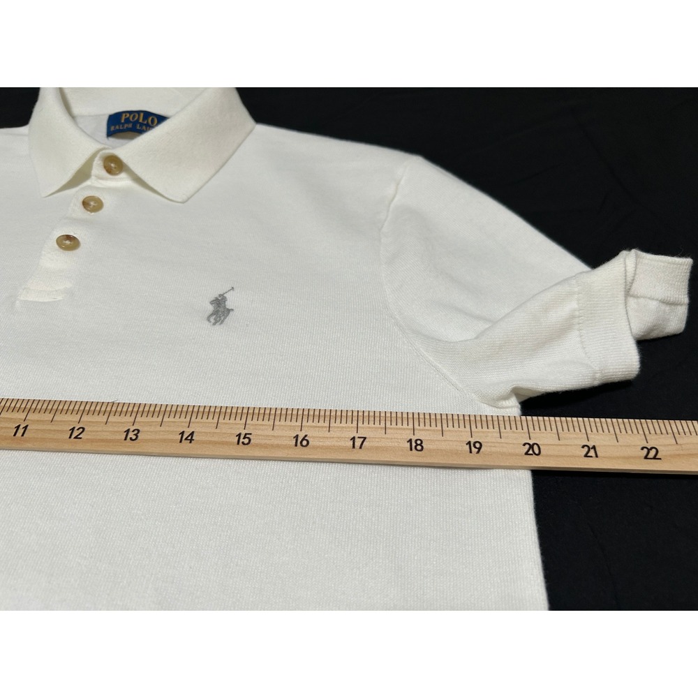 Polo Ralph Lauren Mens Knit Polo Shirt Cream White Short Sleeve Cotton Size M - Picture 3 of 6